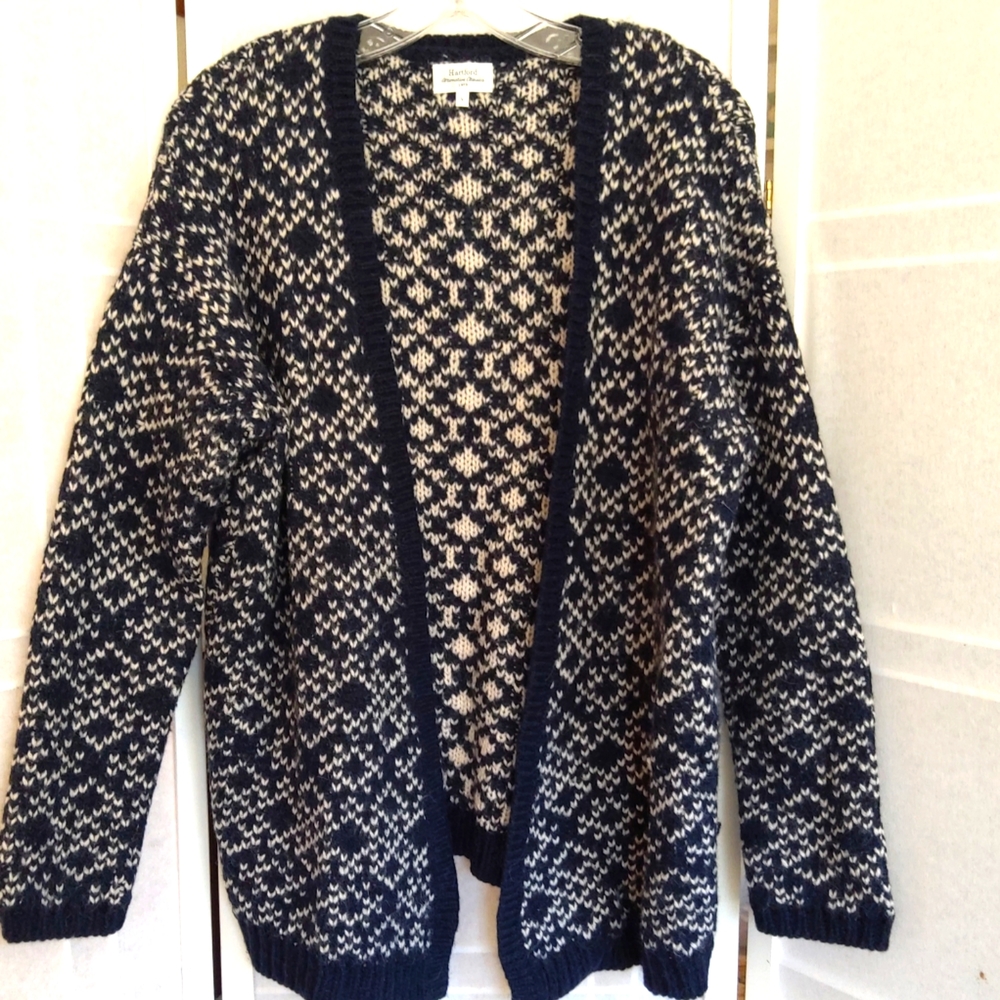 Hartford alpaca wool blend navy blue, white sweater open front cardigan